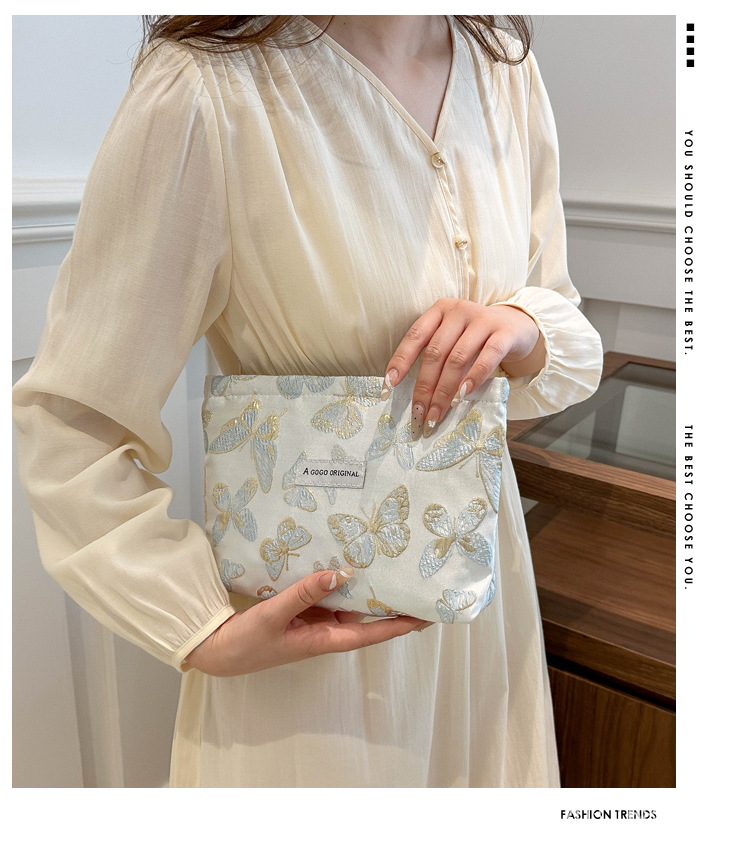 跨境蝴蝶化妆包小清新便携护肤品收纳袋旅行洗漱包帆布方包手拿包详情1