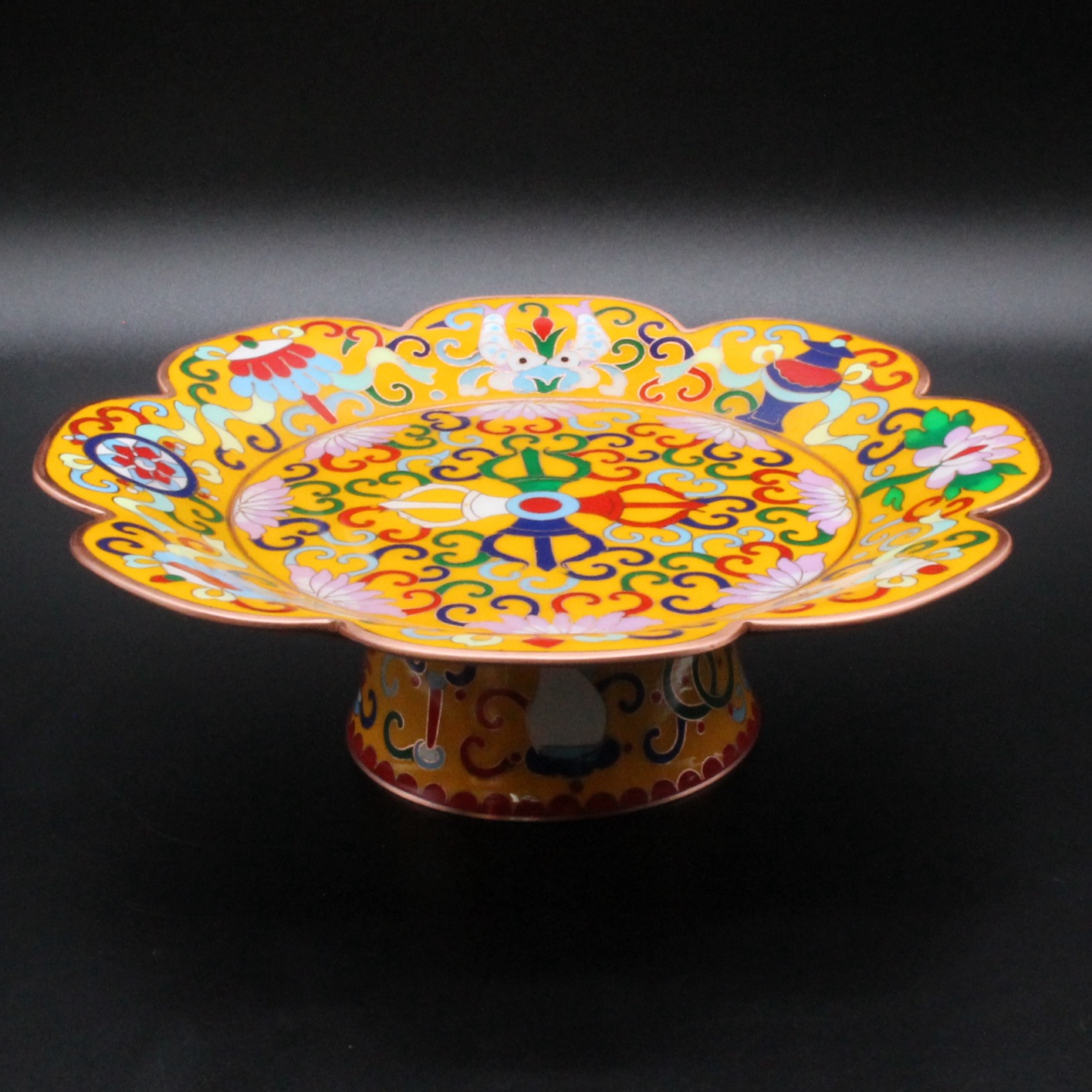 Jingtai blue manza, Buddhist offering utensils and ritual implements, plain copper filigree, low-temperature enamel manda plate, Mancha Luo belt tray pic 17