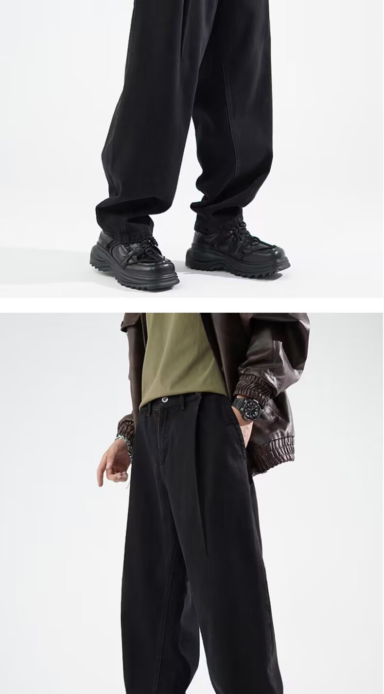 FUIV American-style jeans for men, washed and aged, high street straight, loose, trendy brand wide-leg long pants for men pic 8