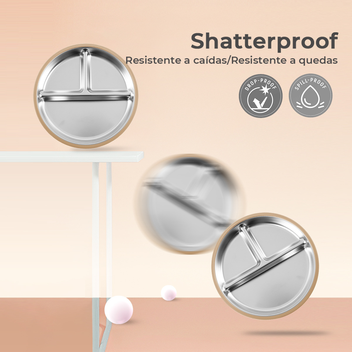 食品级不锈钢304儿童分餐盘儿童分格带吸盘20CM防滑宝宝餐具菜盘详情6