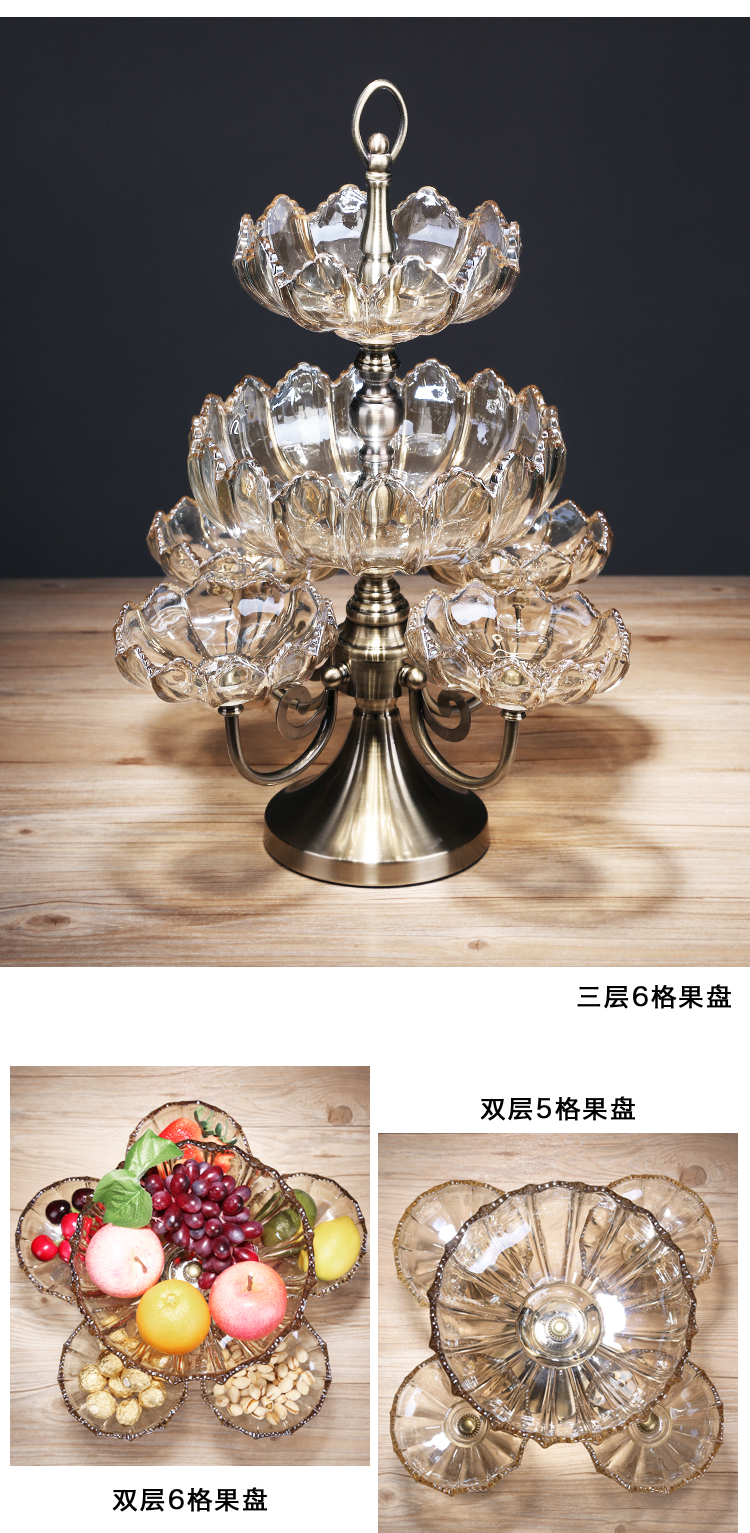 欧式轻奢水晶玻璃水果盘多层旋转客厅茶几家用双层分格零食糖果盘详情4