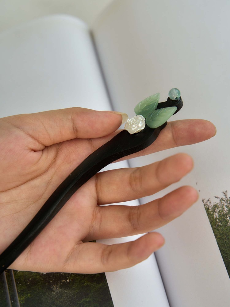 发簪古风盘发步摇新中式高级气质绒花汉服发饰木簪子简约簪子批发详情6