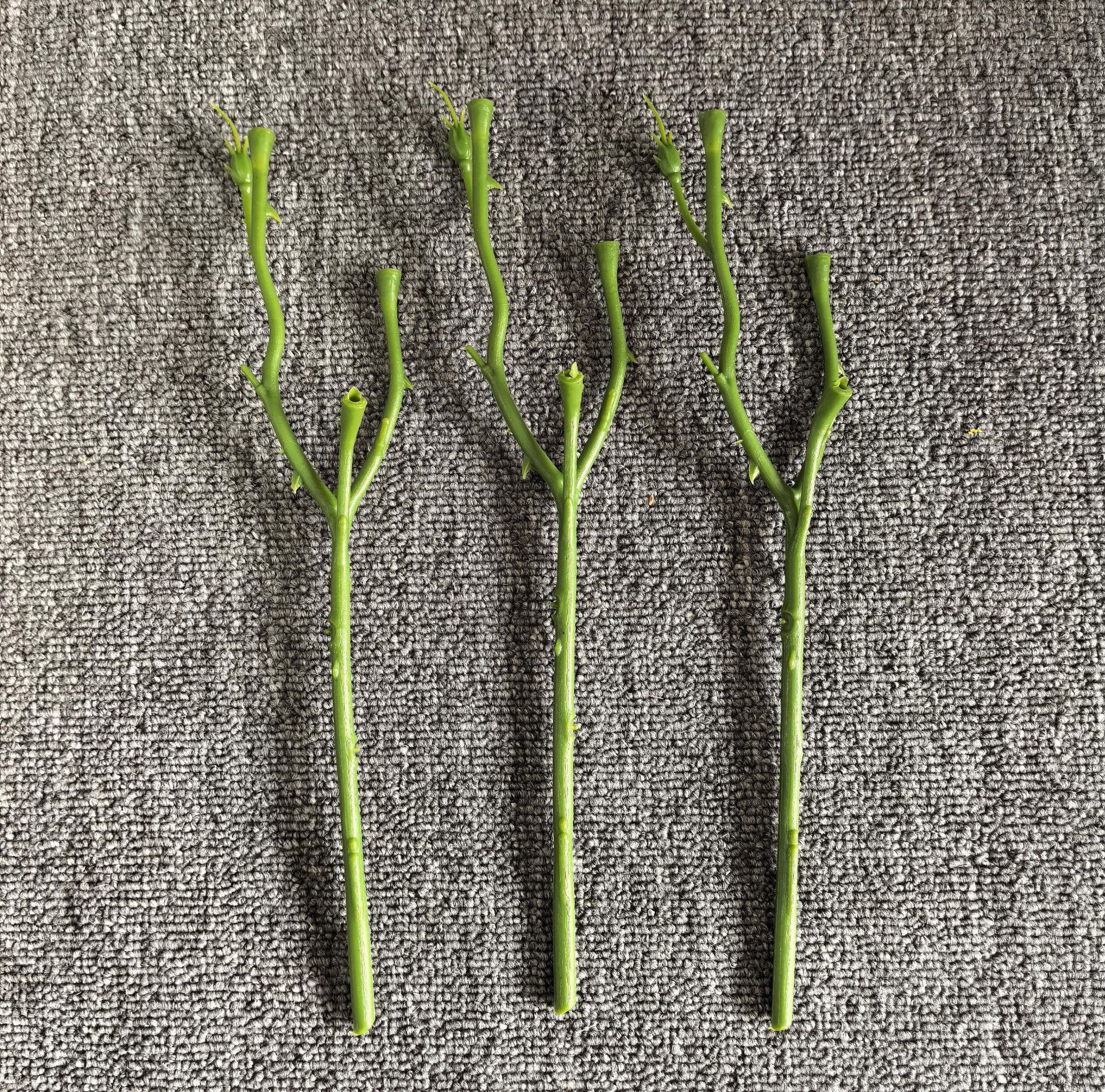 仿真花杆三头玫瑰塑料假花枝31厘米办公文化园艺配件批发详情22