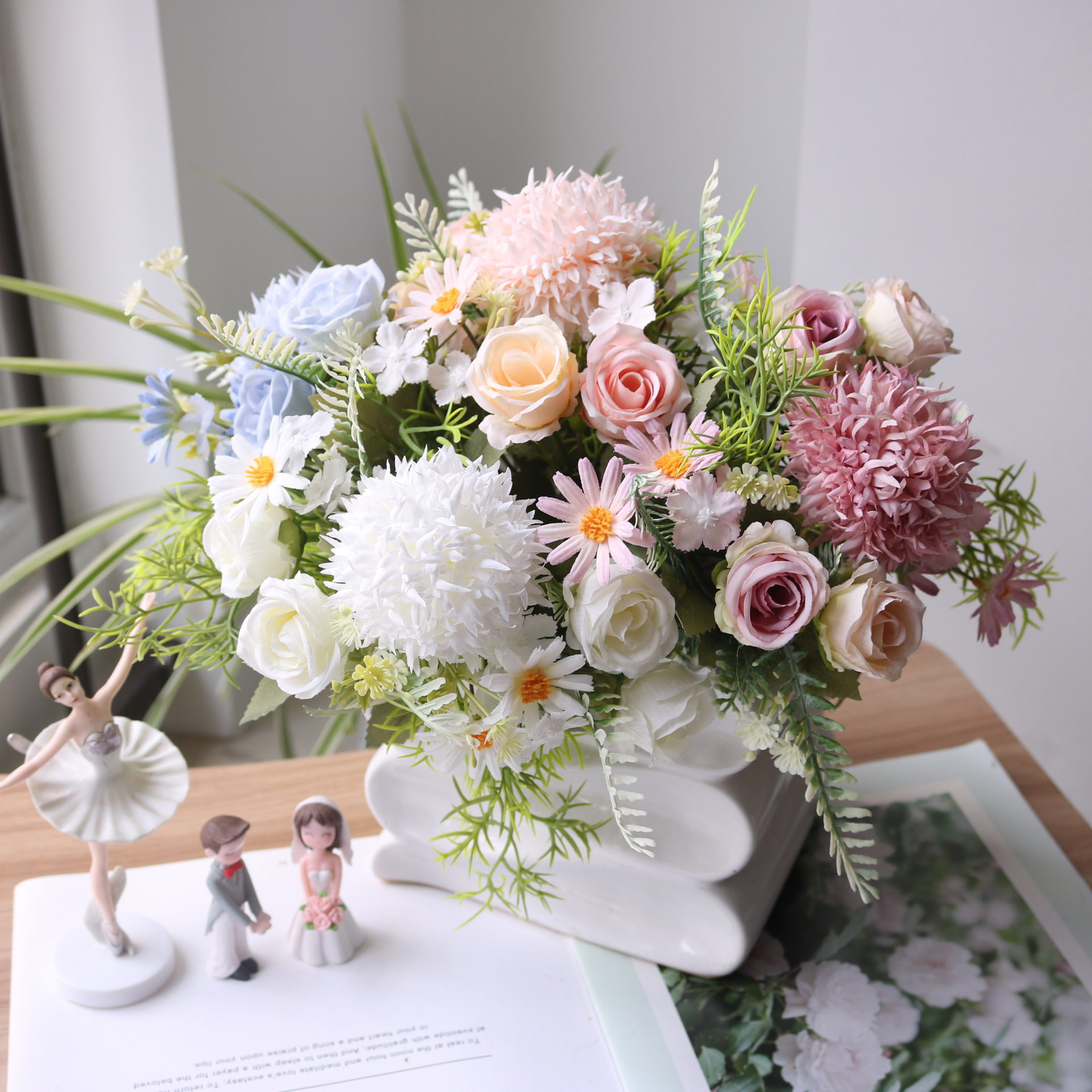 仿真花刺球玫瑰组合森系田园雏菊小把束家居装饰手工帽子头饰配件详情2