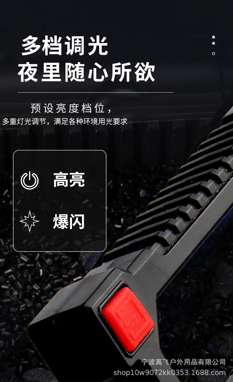 跨境强光手提带支架钓鱼手电筒大功率露营应急探险COB户外照明灯详情8
