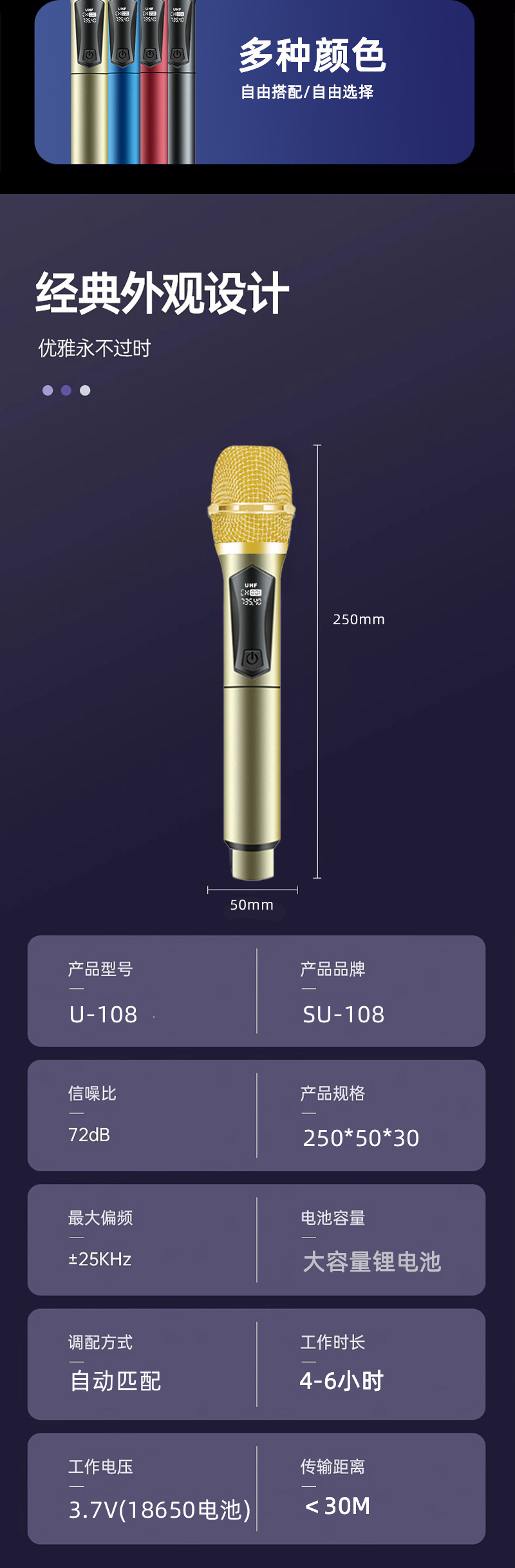 跨境U段无线话筒家庭唱K歌舞台音响KTV大音量专业手持无线麦克风详情21