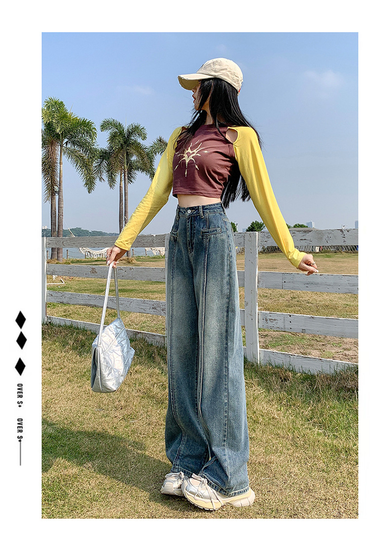 The new high-waisted, loose-fitting straight-leg jeans for women in the spring of 2024 are fashionable and versatile pic 14