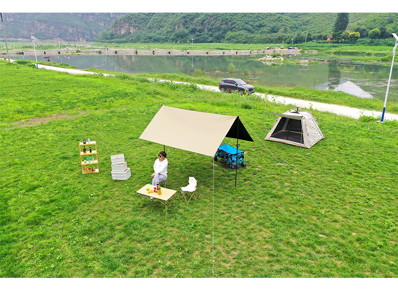 户外露营天幕野餐方形遮阳黑胶加厚防晒涂层野营防雨遮阳棚防暴雨详情20