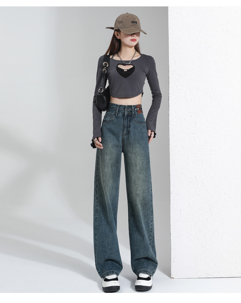 2025 New best-selling spring and autumn straight-leg slimming wide-leg jeans for petite women, high-waisted loose pants pic 18