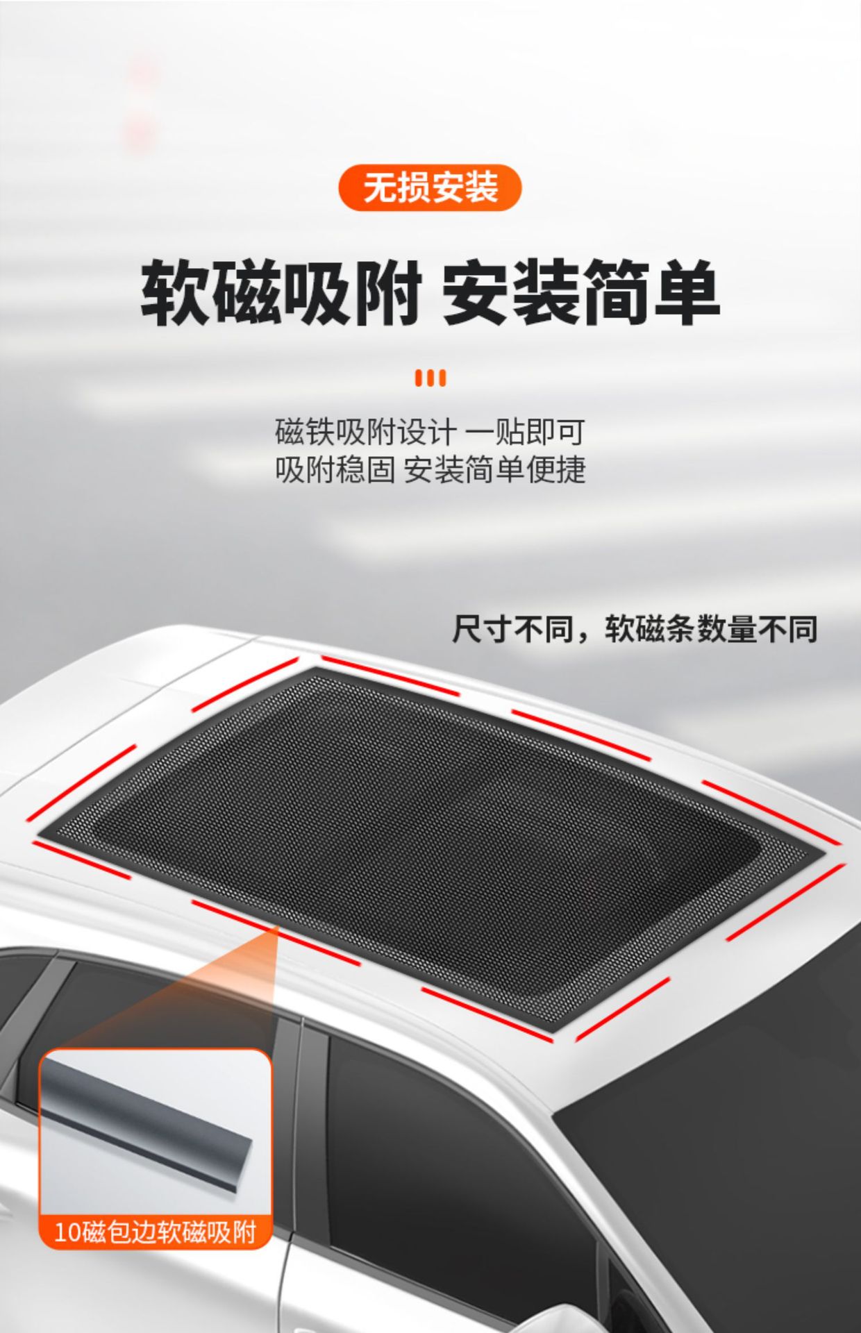 汽车天窗防蚊网车顶磁吸天窗防蚊纱窗SUV全景天窗纱网防晒遮阳帘详情7