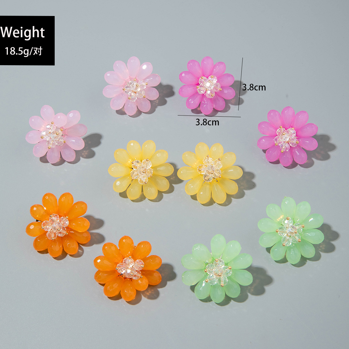 亚马逊跨境清新甜美彩色树脂花瓣花朵耳钉气质多巴胺 耳环耳饰女详情53