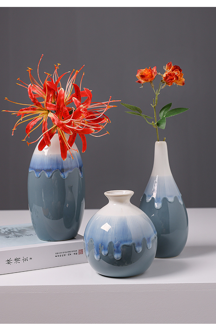 2025北欧风窑变陶瓷小花瓶创意花器套装简约酒店家居客厅装饰干花插花摆件详情8