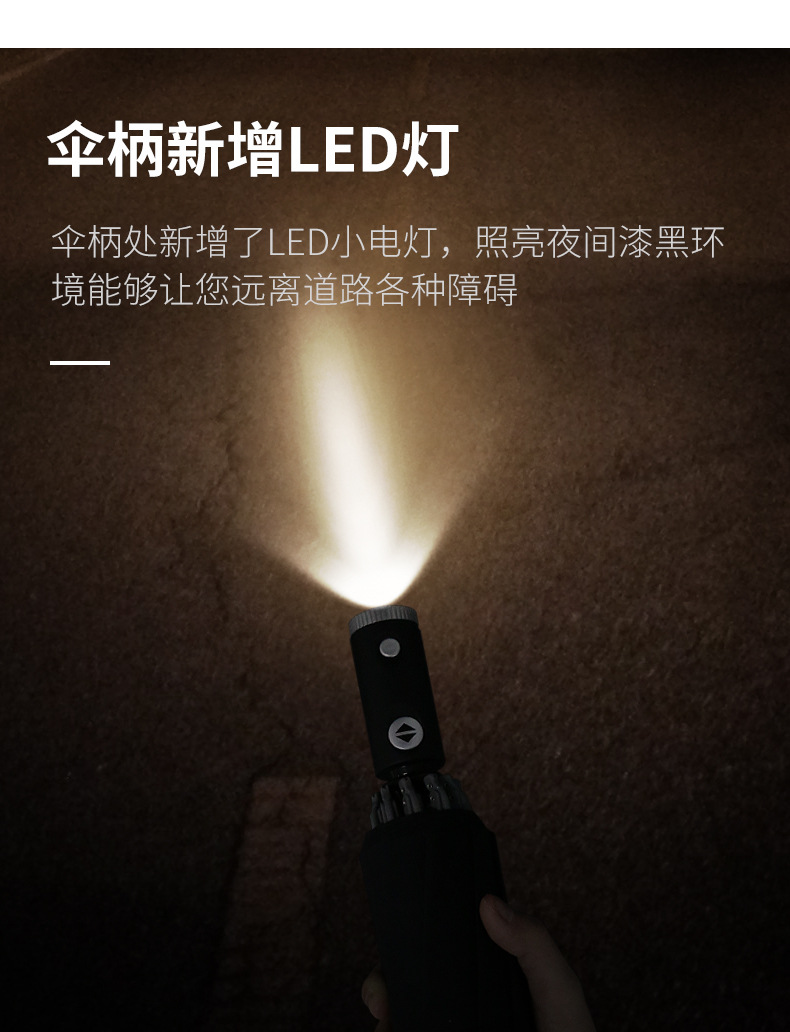 创意全自动三折反向雨伞反光条LED伞加印logo广告伞印字一件代发详情15