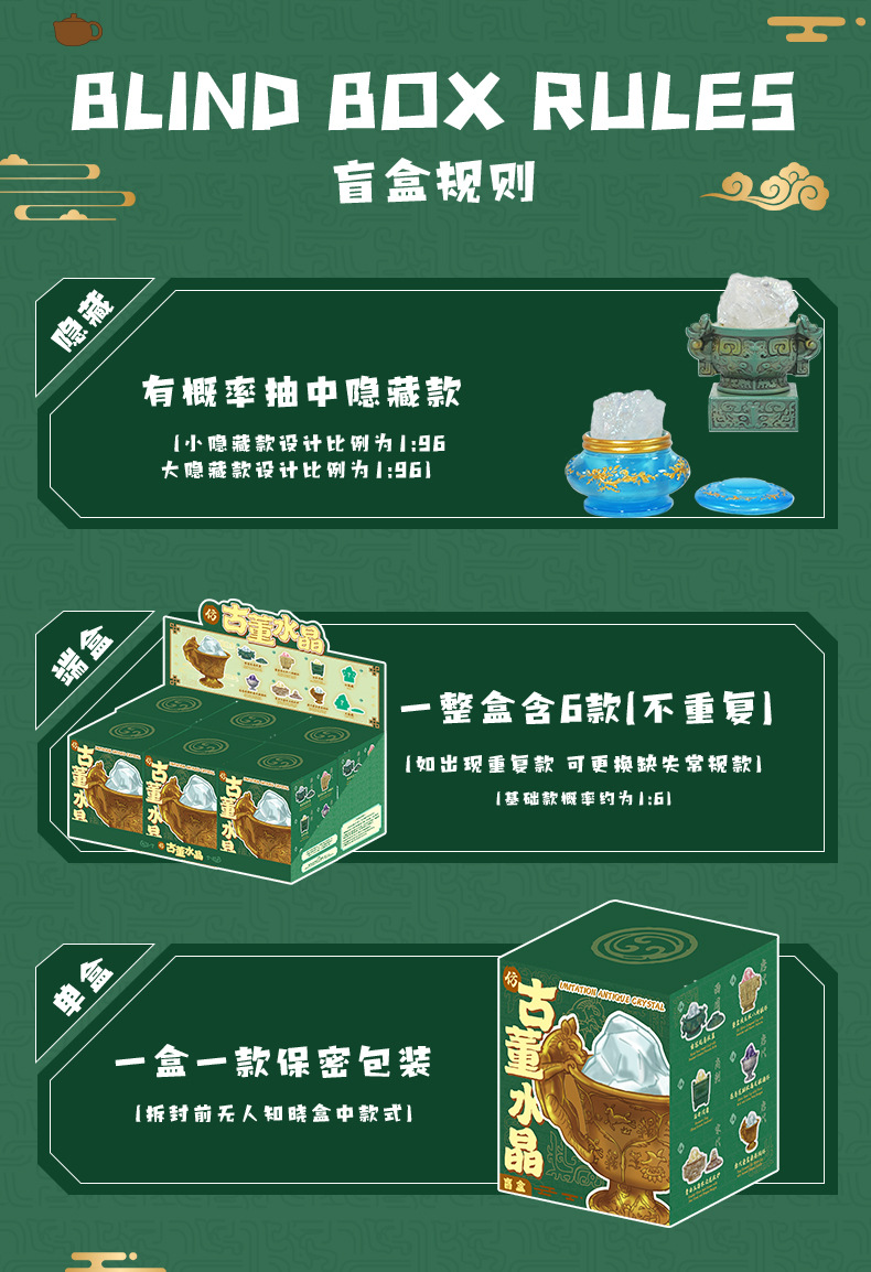 仿古董水晶盲盒桌面摆件办公室工位装饰品国潮文创收藏小礼物详情5