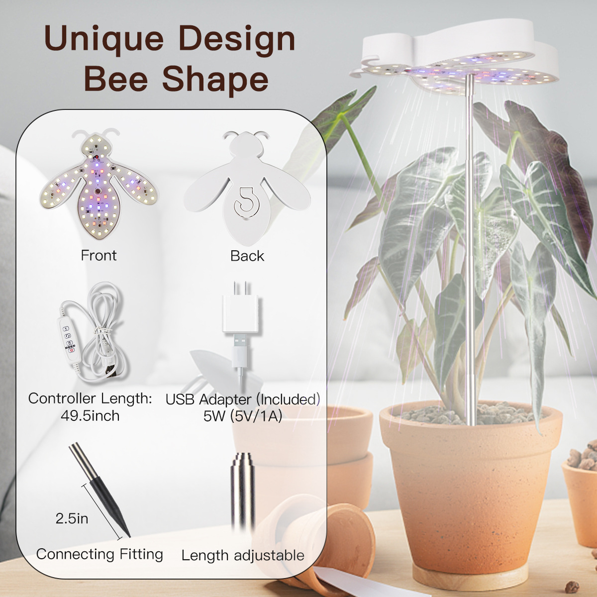 New Little Bee telescopic pole LED plant growth lamp, Angel ring succulent plant lamp, LED bonsai plant lamp pic 5