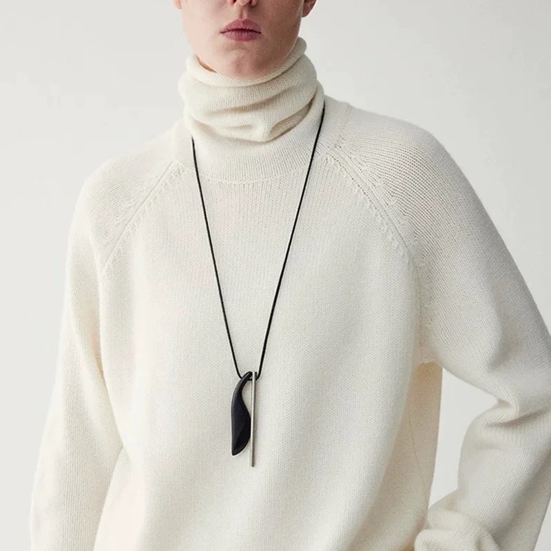 吴昕同款檀木金属吊坠项链小众设计时尚复古长款不规则百搭毛衣链详情2
