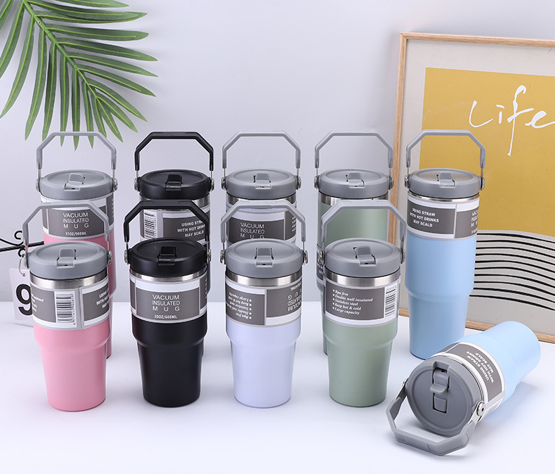 跨境简约大容量双层冰霸杯便携提手耐高温吸管杯汽车杯水杯保温杯详情4