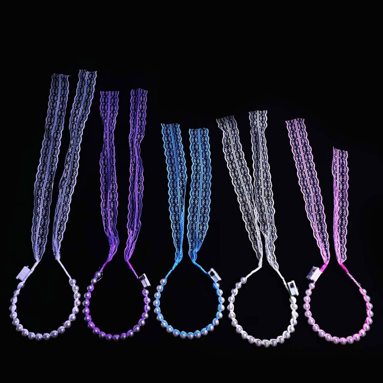 网红仙气发光发箍发带一体系带女绑发蕾丝带珍珠头饰夜市地摊热卖详情9