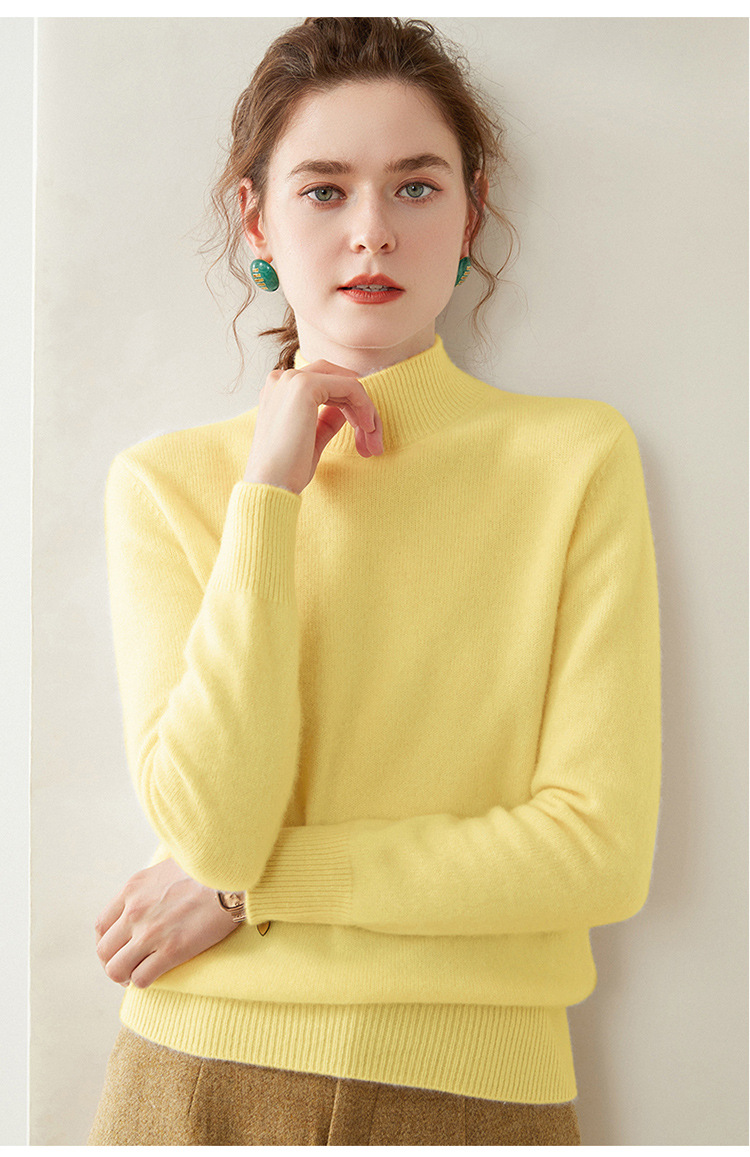 Semi-high-neck cashmere sweater for women, thick solid color, versatile, loose, slimming, soft and skin-friendly, autumn and winter knitted base sweater pic 38