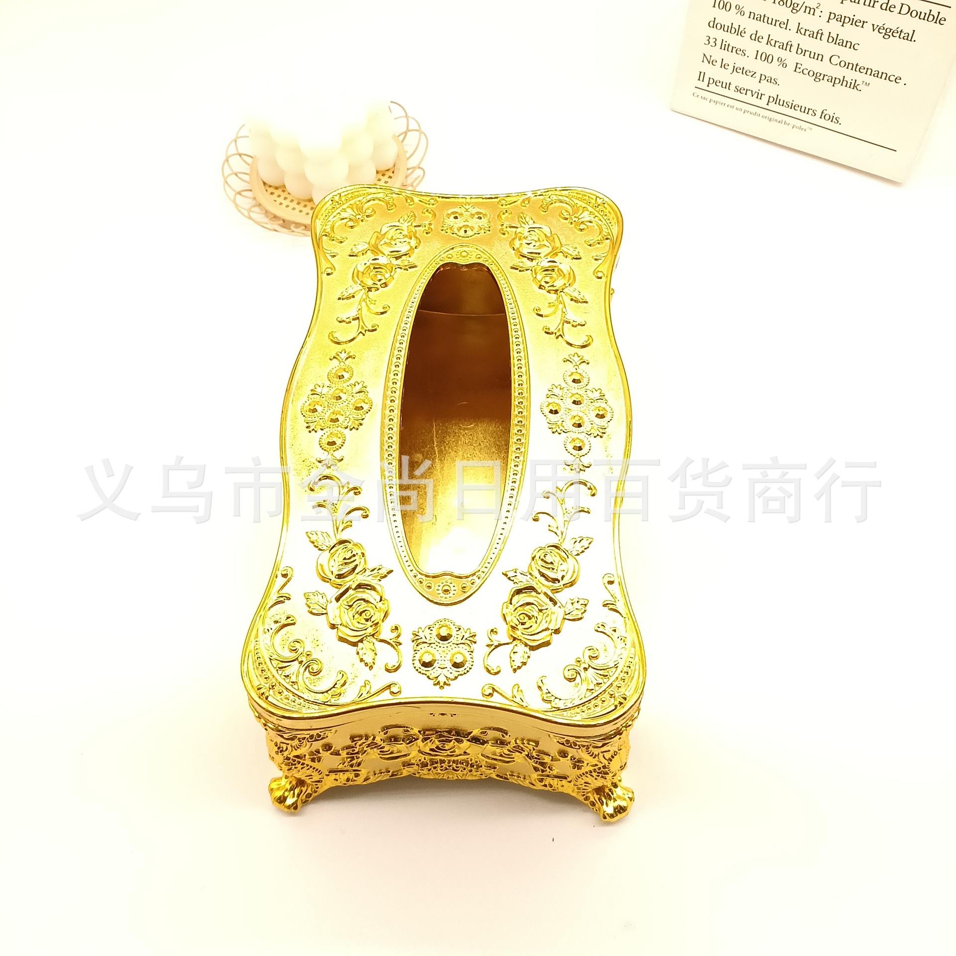 Cross-border Golden KTV hotel tissue box, plastic material for home and car use, multiple types of luxurious home tissue boxes pic 3