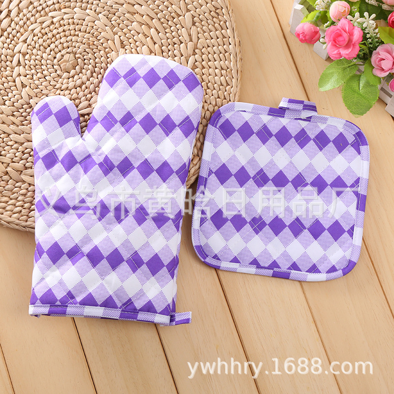 【 Chi Jia 】 Microwave Oven Heat insulation and heat-resistant hand cover Pad Two-piece Set, Kitchen Baking Two-piece set, diamond-shaped printed pic 3