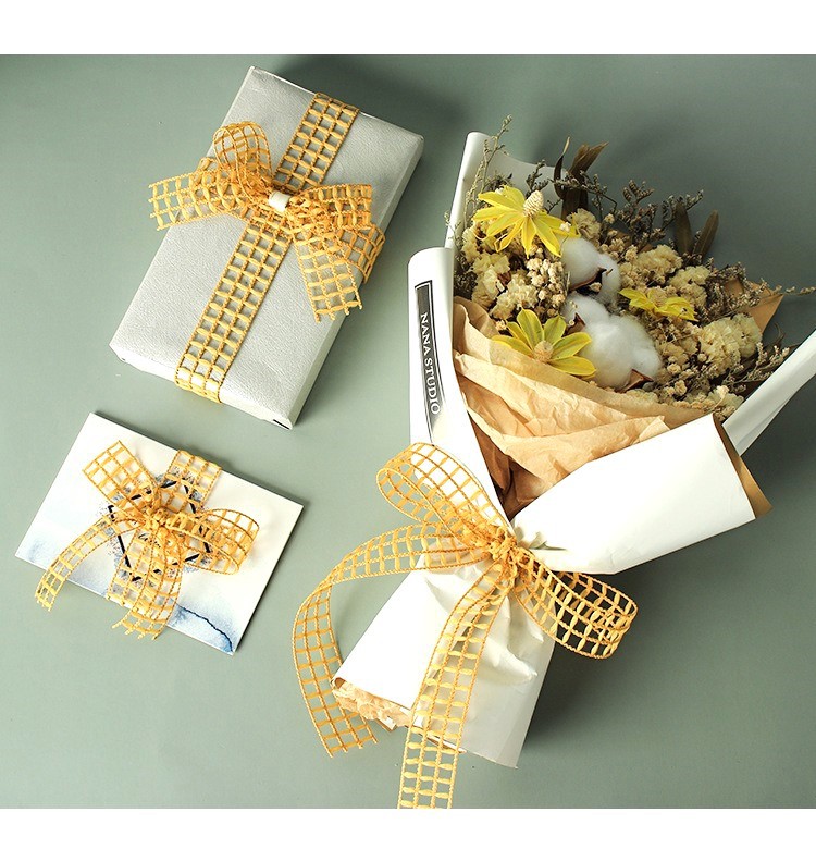 日韩风格子织带鲜花工艺品礼盒包装装饰蝴蝶结 镂空方格丝带 服饰装饰细节之美详情6