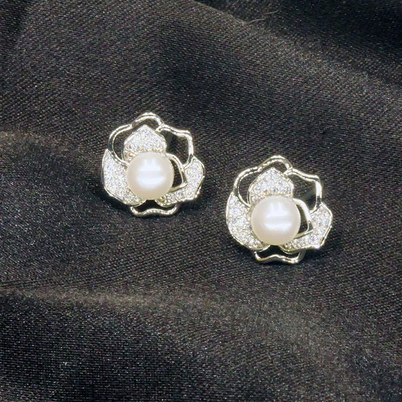 天然淡水5A珍珠耳钉微镶锆石镂空925银耳饰24年新款高级感女轻奢详情16