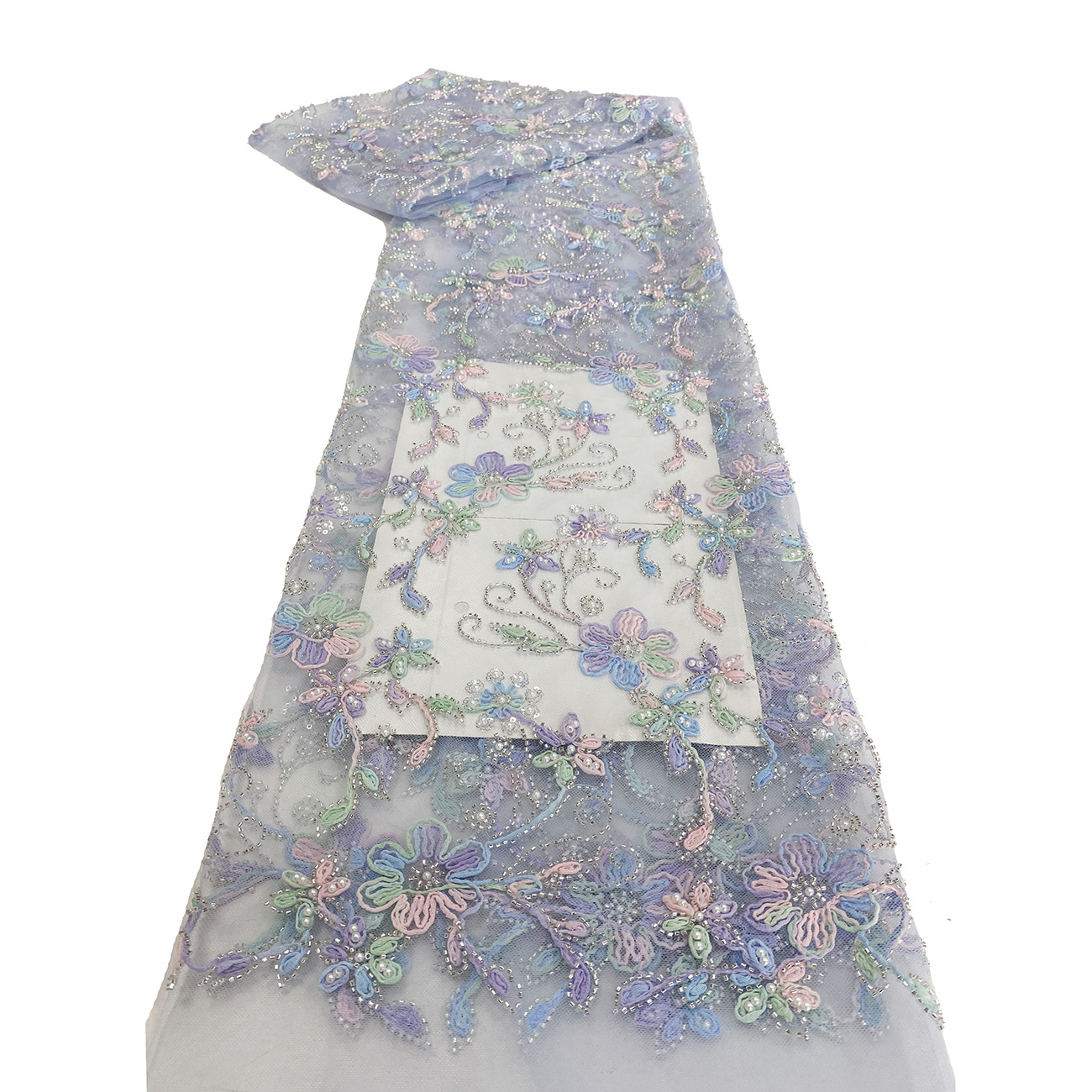 工厂现货时尚彩色多色盘带蕾丝珠子绣花女装婚纱礼服面料LACE详情7