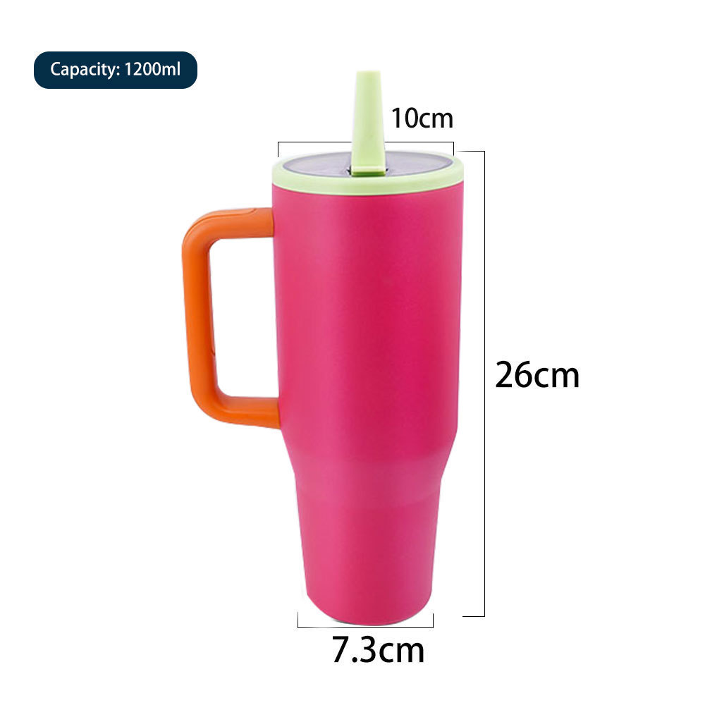 亚马逊热销不锈钢保温杯纯色简约高颜值吸管杯户外带手柄冰霸杯详情7