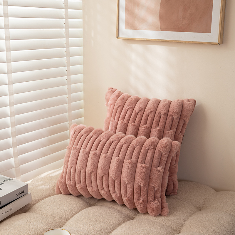 北欧ins风纯色链条编花胖条抱枕套兔毛绒床头沙发靠枕多色可选详情33