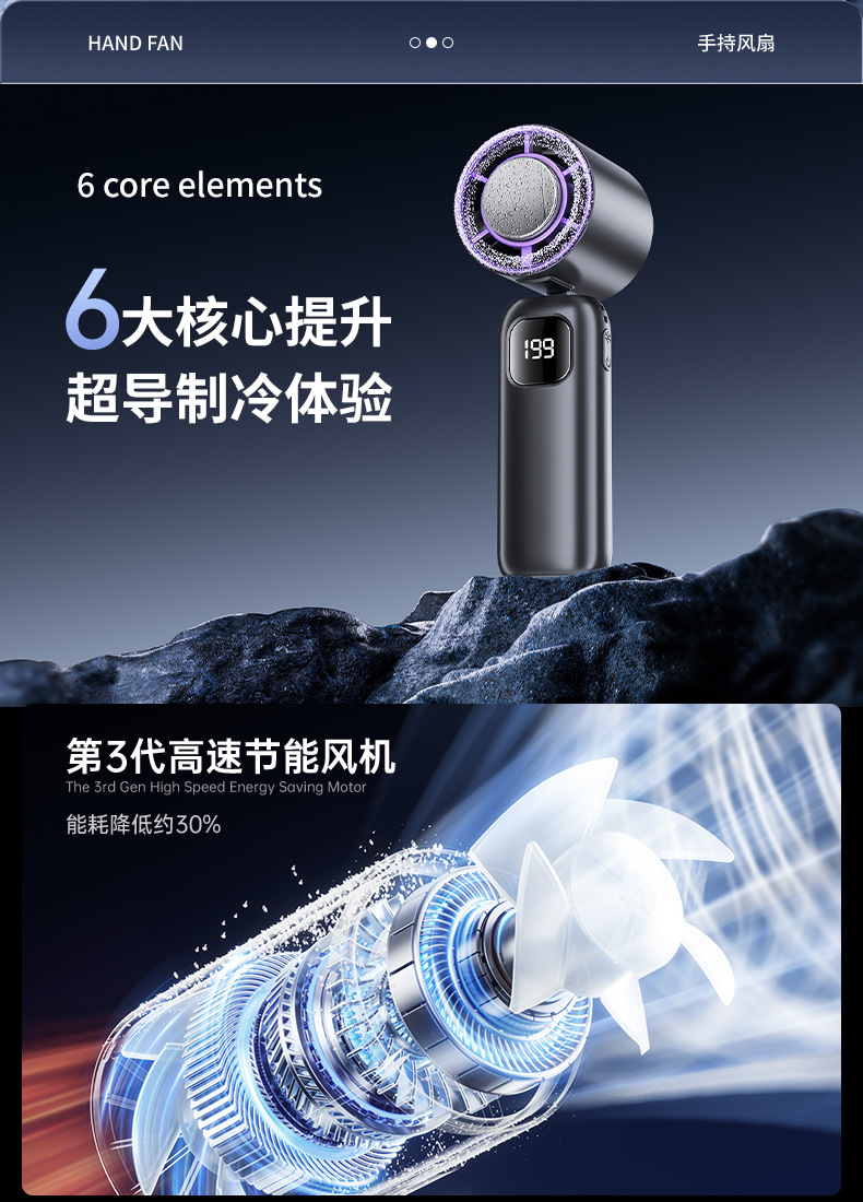 新款手持风扇199档高速暴力跨境户外充电便携式usb制冷小风扇批发详情5