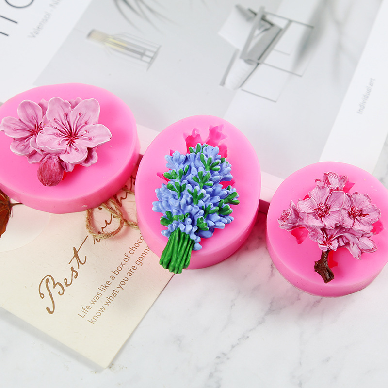 2D梅花薰衣草桃花硅胶模具巧克力石膏滴胶车载香薰蜡烛模详情5