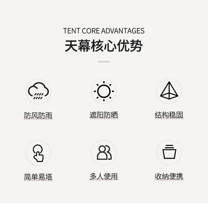 Camping outdoor black rubber canopy tent, sun protection and UV protection camping supplies, coated screen fabric, portable sunshade canopy pic 2