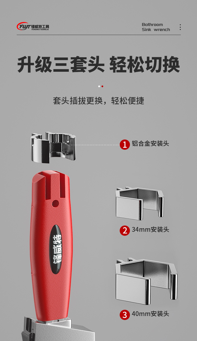 大开口管活卫浴水槽扳手下水道水管拆装活口扳子新型铝合金工具详情12