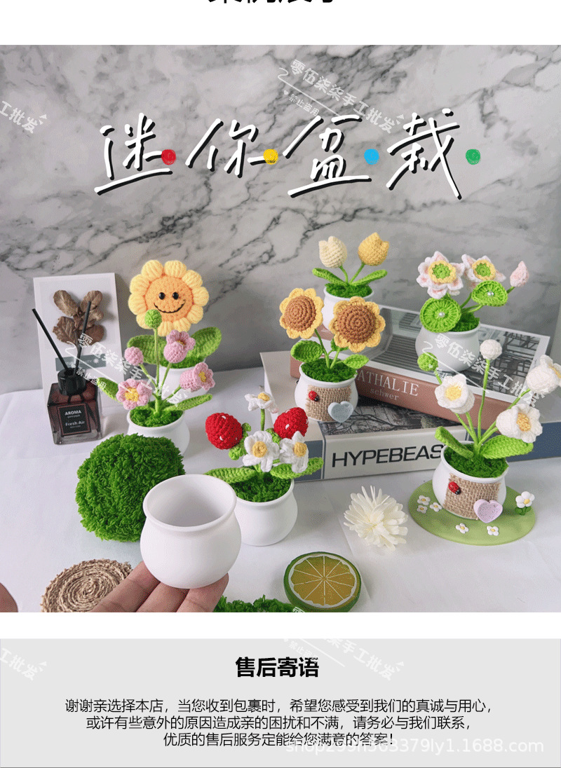 手工钩织花盆扭扭棒花盆迷你盆栽塑料迷你车载摆件装饰批发简约详情6