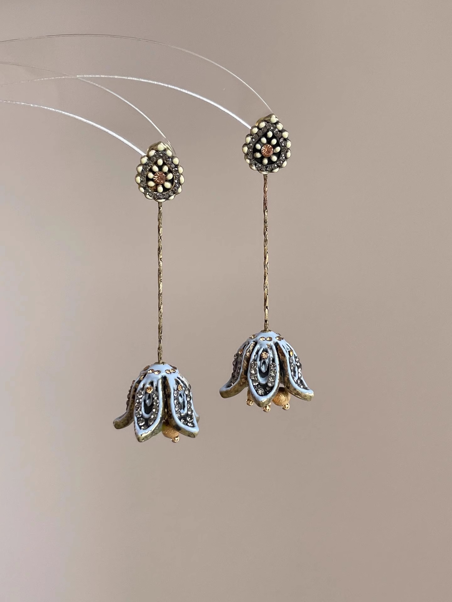 姜妍同款花朵耳环长款波西米亚民族风流苏耳饰女复古高级耳钉耳夹详情7