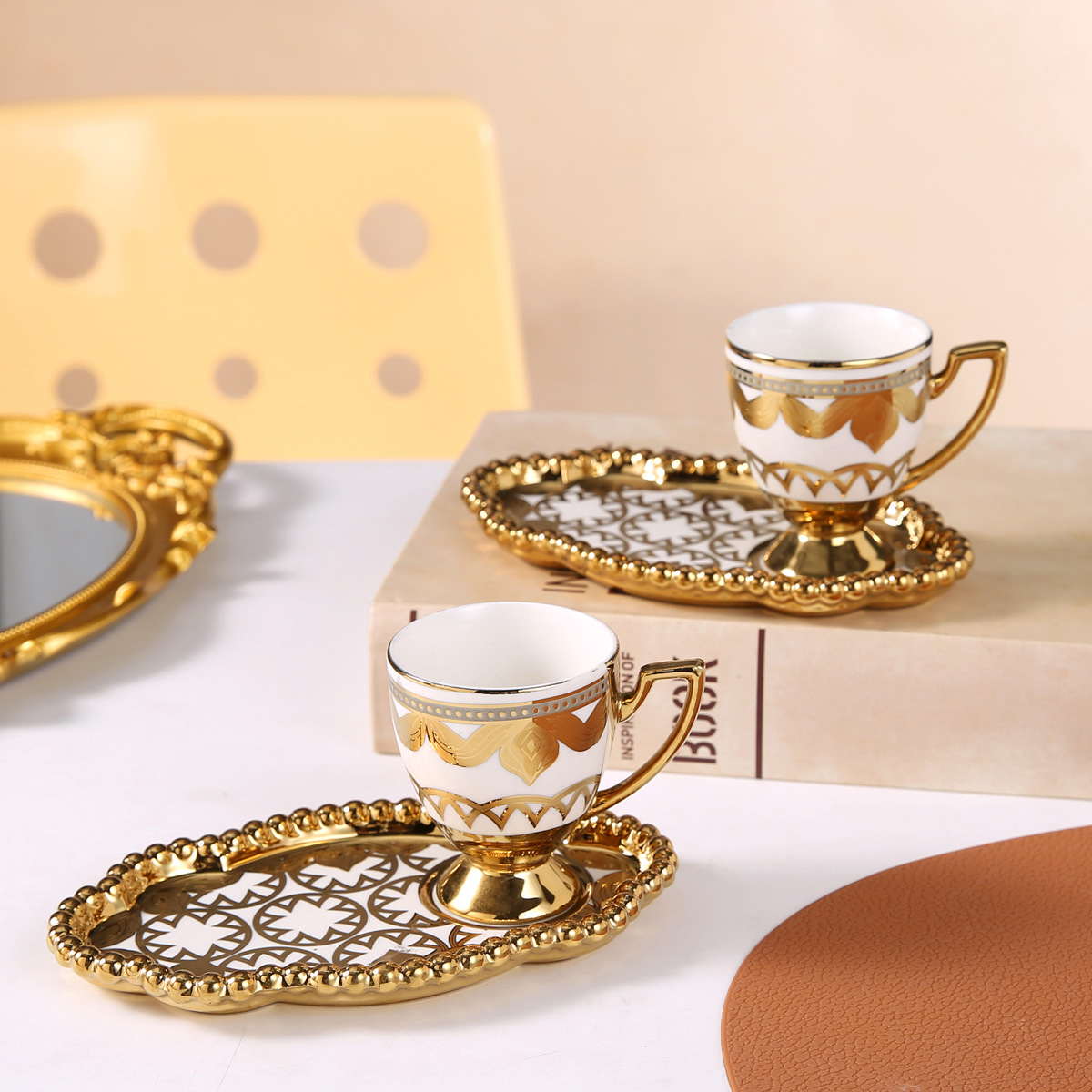European-style ceramic cups, gold-plated creative coffee cup and saucer sets, Middle Eastern, European and American electroplated cups, business gift wine glasses pic 11