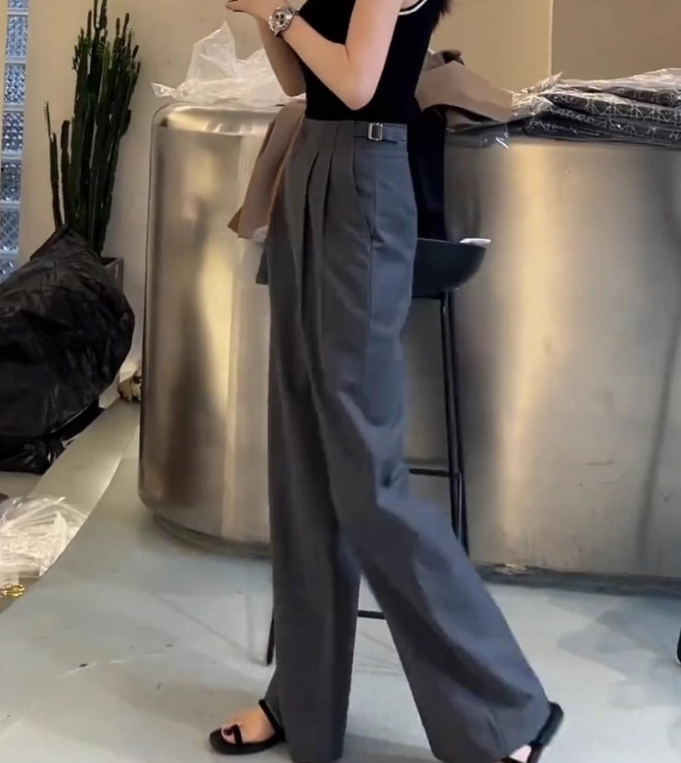 设计感侧扣黑色窄版西装裤女年秋季新款高腰垂感直筒休闲裤子详情4