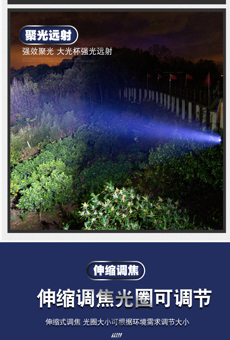 New white laser high-power Type-C charging outdoor zoom long-range screen display LED flashlight pic 5