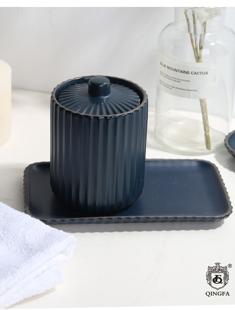 Customized ceramic bathroom set, black clay rough pottery embossed press bottle, lotion bottle, mouthwash cup, soap dish, toiletries set pic 9