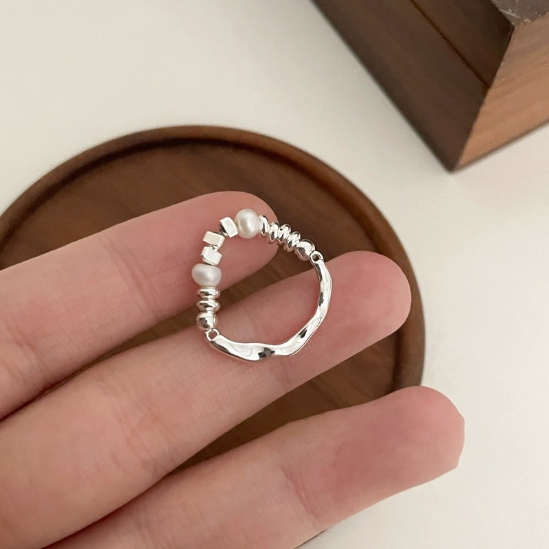 Irregular broken silver pearl ring for women, a light luxury and niche design, a high-end index finger ring, fashionable and individual ring trend pic 6