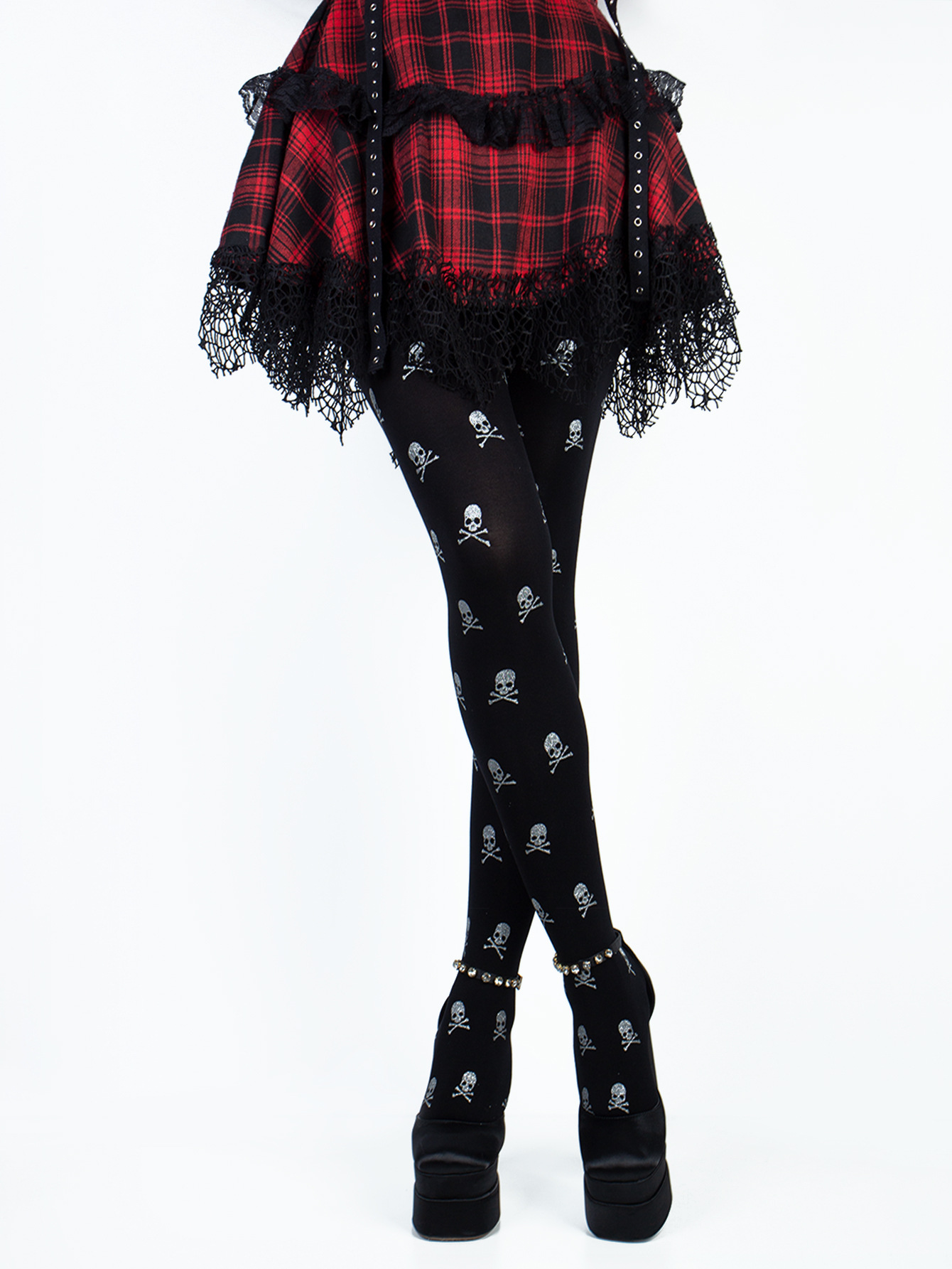 White silk over-the-knee socks, cross-border Halloween jumpsuits, sexy skull print party masquerade ball costume stockings pic 2