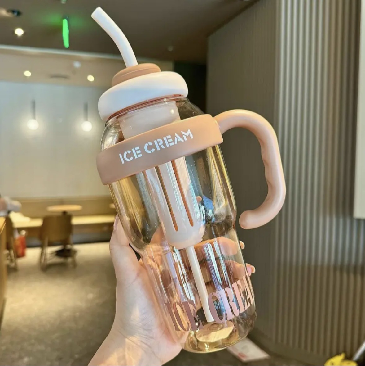 New large-capacity 2025 ice cup, high appearance level, large-mouth cup for girls, convenient with straw, tea strainer, flower tea, plastic cup pic 6
