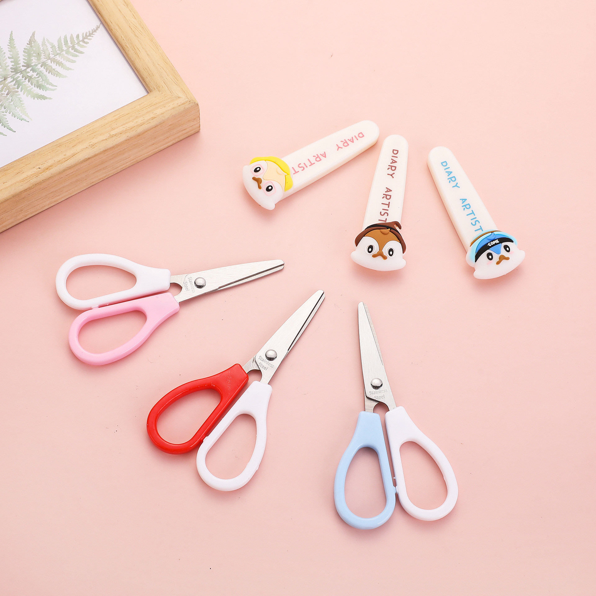 Pioneer 1243 student scissors, stainless steel with protective cover, cute cartoon scissors, hand paper-cutting, art homework, office pic 5