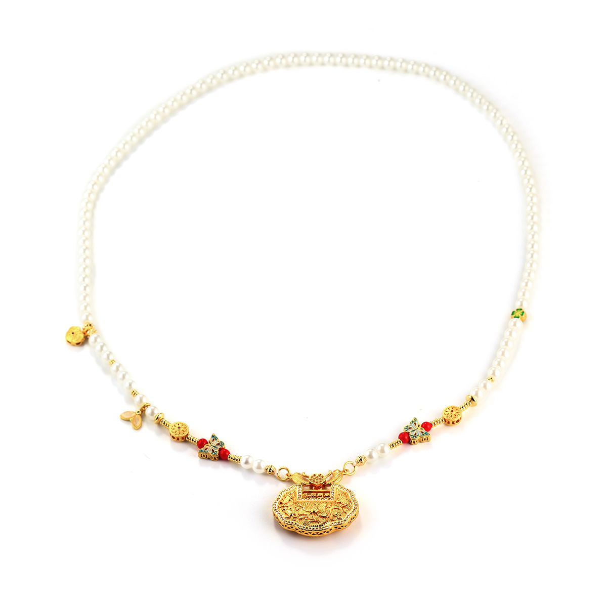 New Chinese-style retro peace lock butterfly pearl necklace for women, elegant and sophisticated, fashionable and versatile, exquisite collarbone chain pic 19