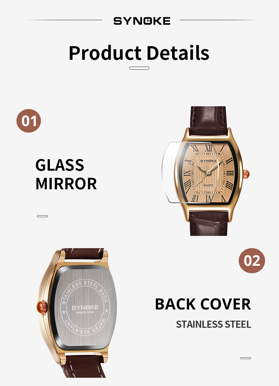 SYNOKE vintage barrel-shaped quartz watch for ladies, fashionable Roman numeral dial, light luxury wristwatch for students pic 26