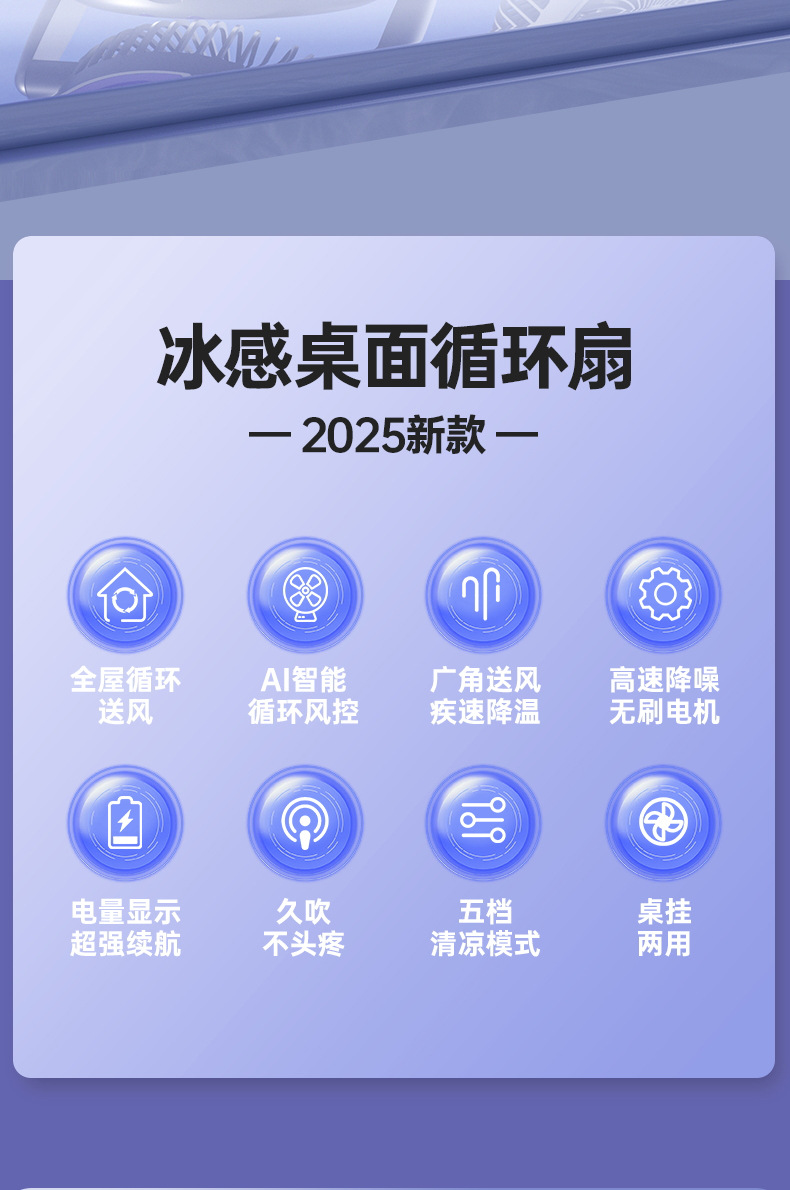 多功能伸缩折叠灯光风扇 USB充电办公家用露营台挂两用对流循环风扇抖音爆款详情7