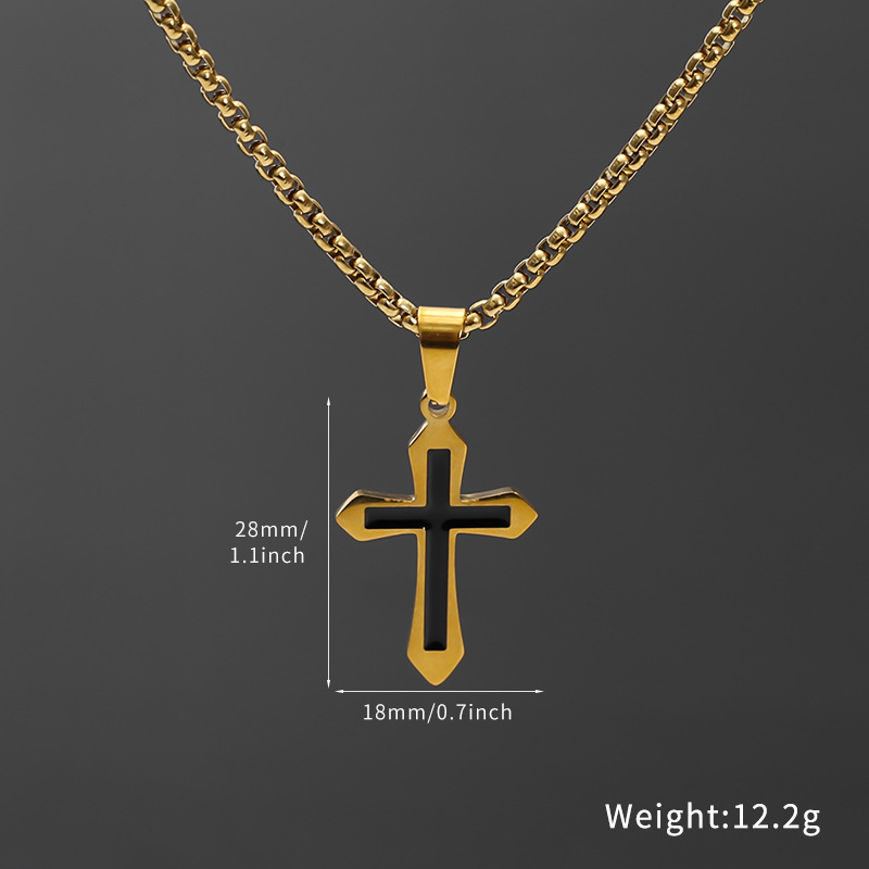 Cross-border European and American oil-dripping cross necklace for men, punk hip-hop simple and versatile long titanium steel necklace for both men and women pic 5