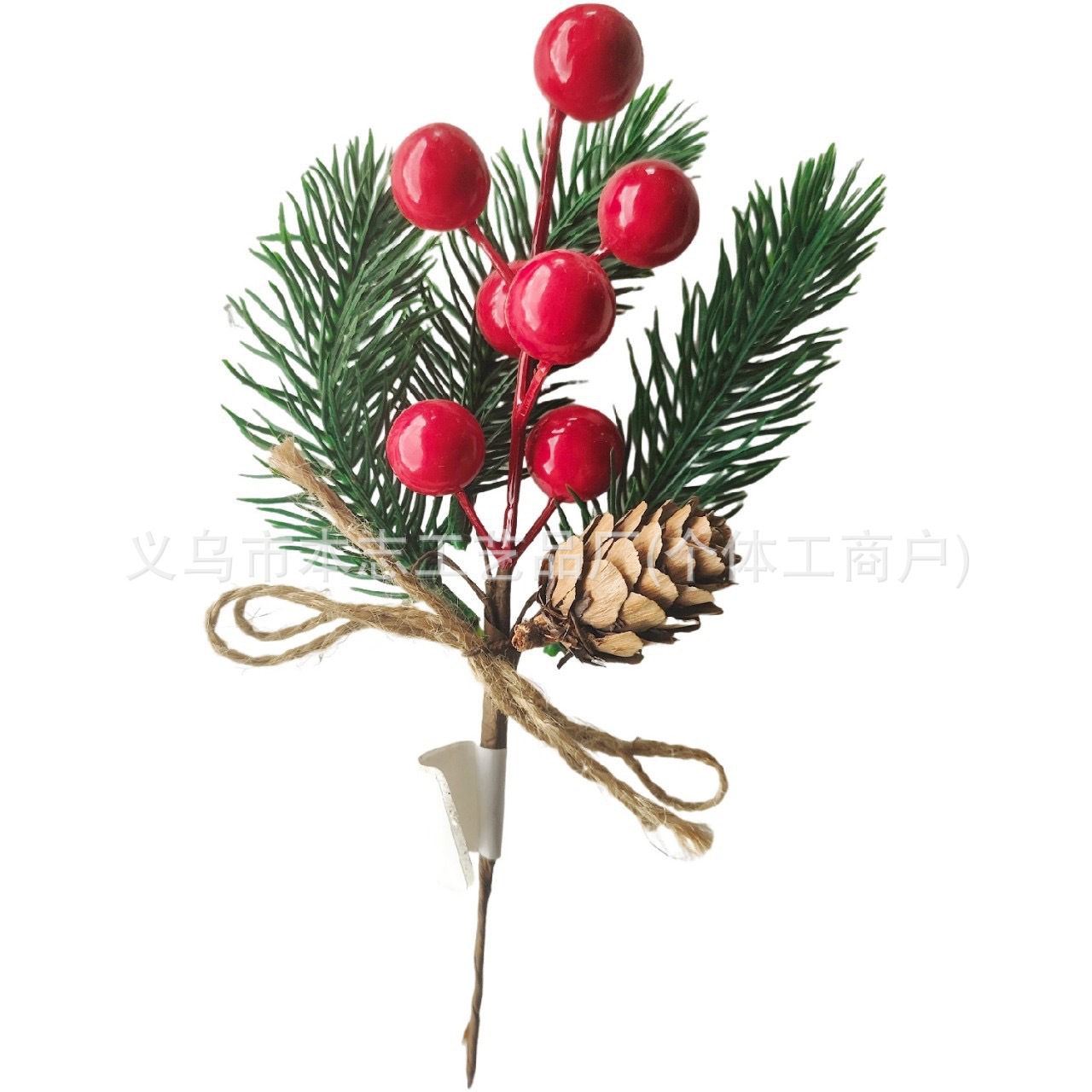 圣诞节跨境货源插枝松针花枝装饰配件仿真植物红果浆果节日布置办公文化园艺用品详情2