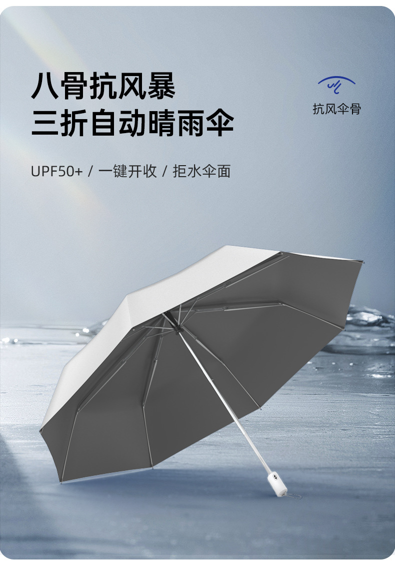 日系超轻三折全自动6骨晴雨两用伞遮阳钛银防晒太阳礼品广告伞详情2
